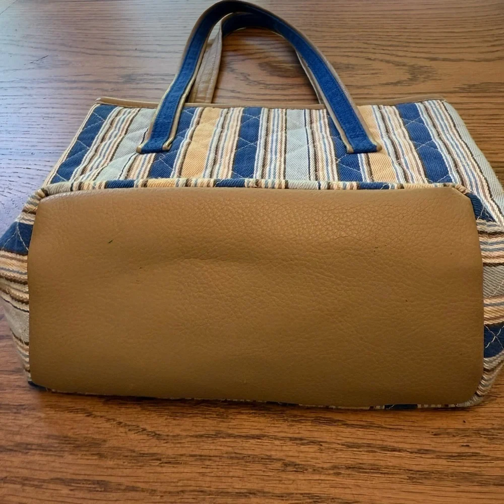 Longaberger Blue and Tan Tote with Nautical Stripes